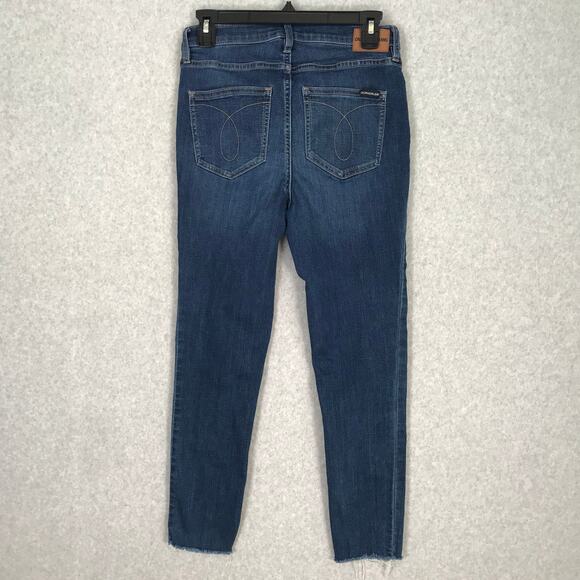 Calvin Klein Jeans Womens Size 29 Skinny Raw Frayed Hem Whiskers Faded Button - Picture 9 of 12